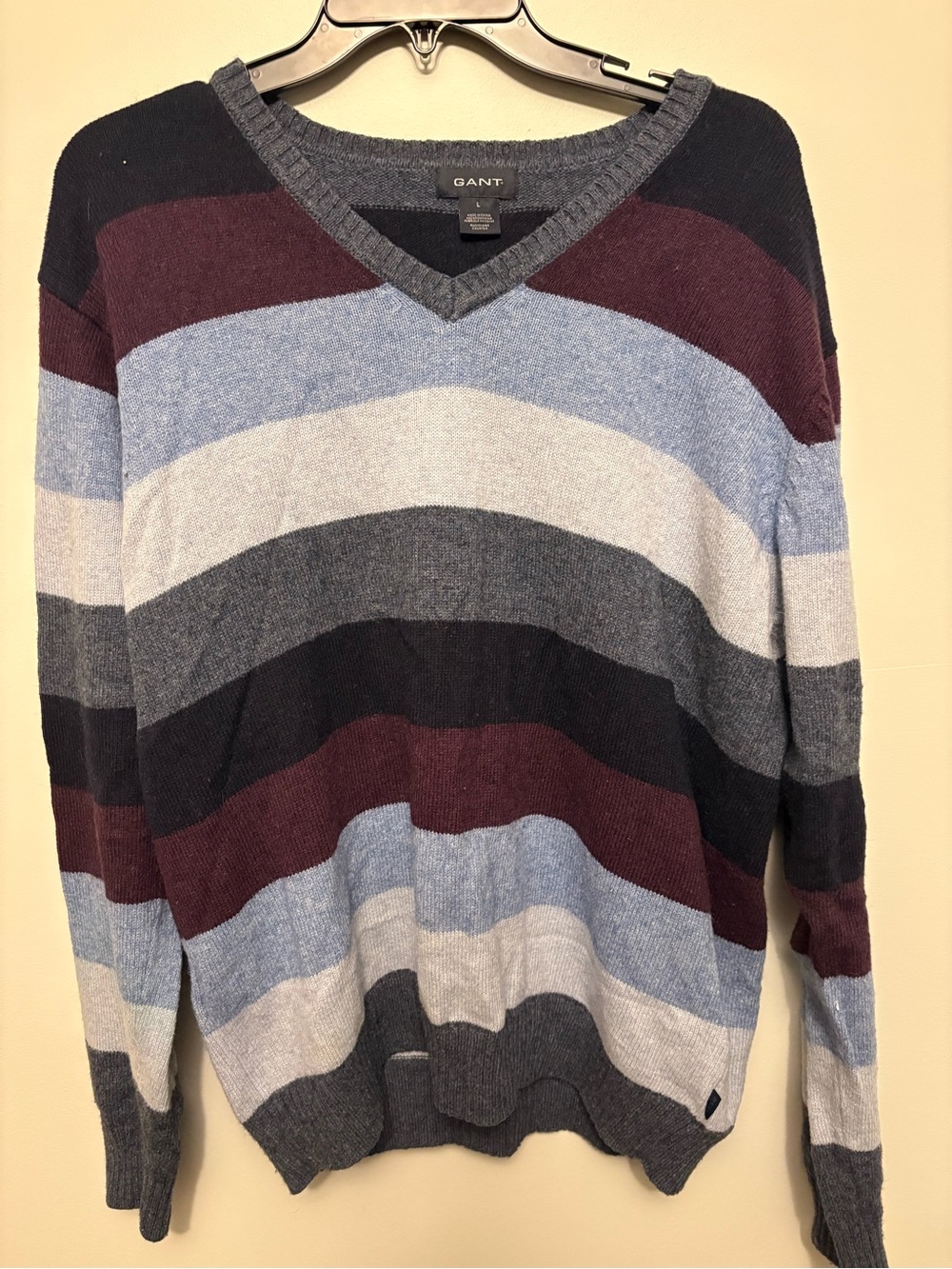 GANT Alpaca Wool Blend Striped V-Neck Sweater L